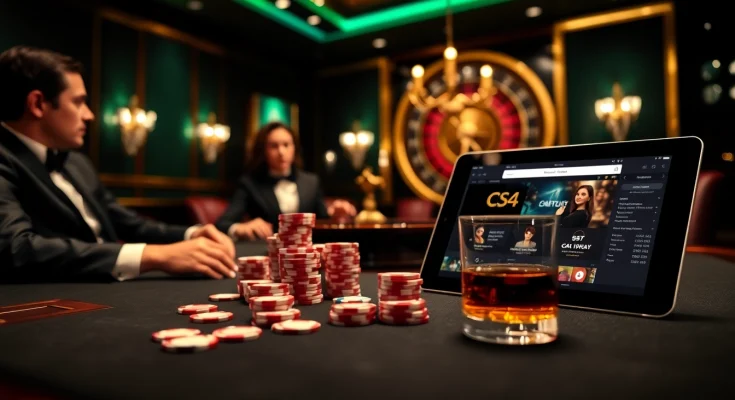 Engage in high-stakes gaming at c54.gb.net with a luxurious poker table and vibrant casino atmosphere.
