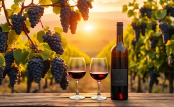 Savoring Clarksburg wines in a serene vineyard setting, with grapes and elegant wine glasses.